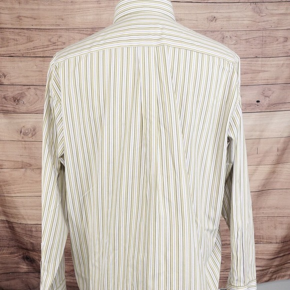 EDDIE BAUER RELAXED FIT WRINKLE RESISTANT GREEN STRIPED BUTTON DOWN SHIRT MENS L - Picture 5 of 8